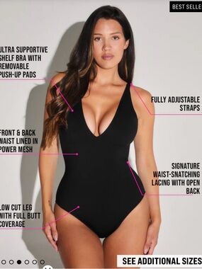 TA3 Plungey One Piece Black Swimsuit Slimming Size Medium Short Corset Shapewear